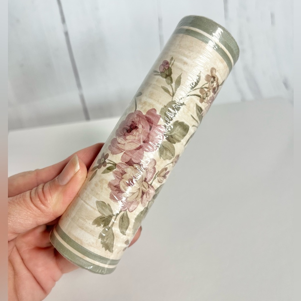 Vtg Brewster Rose Wallpaper Border Mauve Green Floral Shabby Chic 5 Yds Sealed